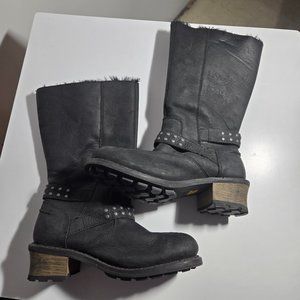 Caterpillar Florencia Women's Size 9 Faux Fur Lined Tall Black Biker Boo…